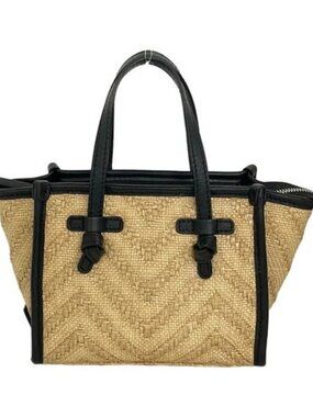 GIANNICHIARINI Miss Marcella Beige Black Straw Leather Handbag